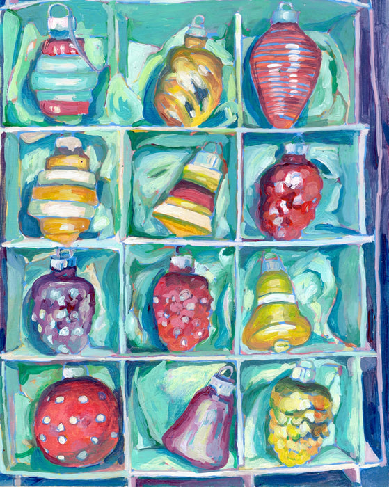 Boxed Ornaments with Green Paper