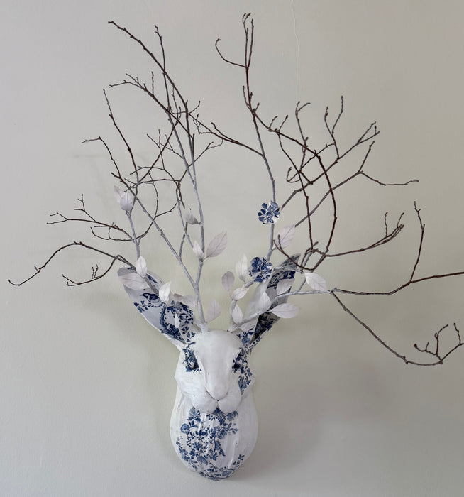 Jackalope: White with Blue Flowers