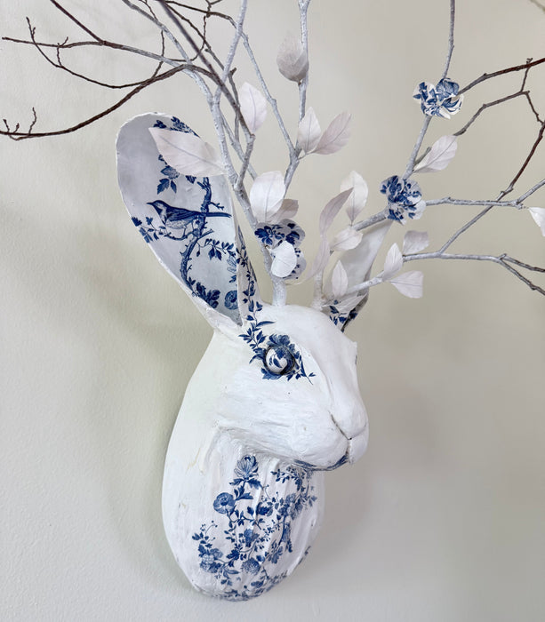 Jackalope: White with Blue Flowers