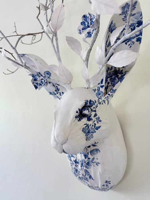 Jackalope: White with Blue Flowers
