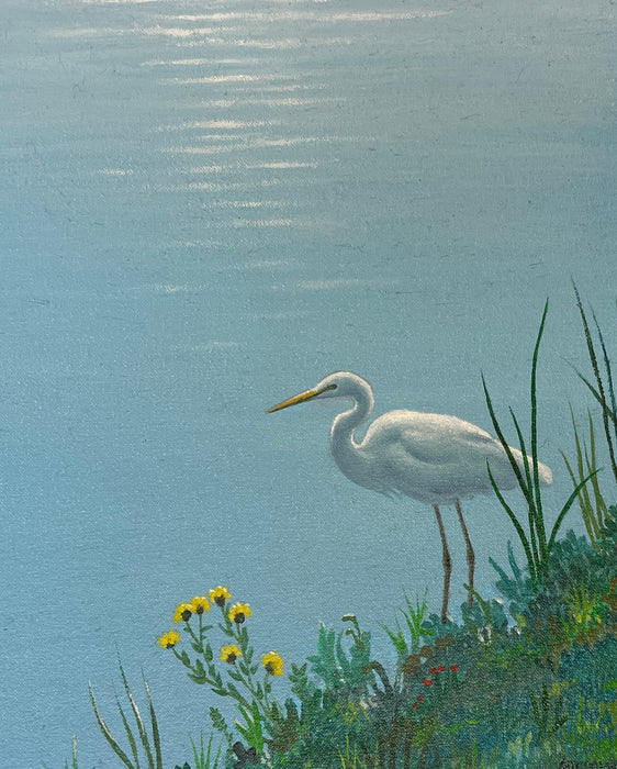 Egret with Yellow Flowers