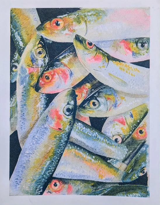 Watercolour Sardine Fish Pile
